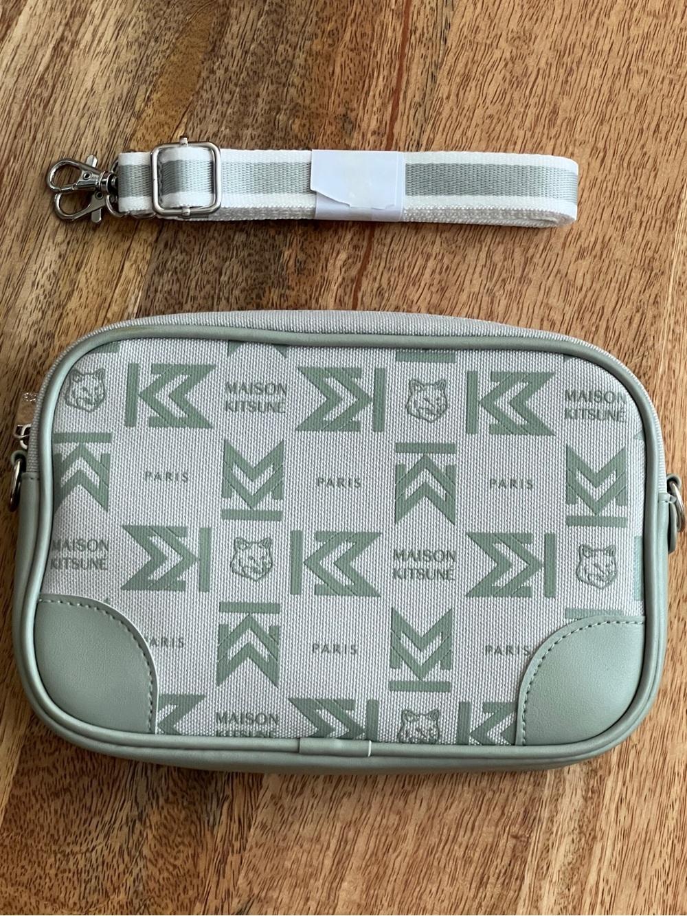 MAISON KITSUNÉ Logo Print Crossbody in Sage Green EvaAir